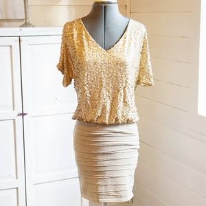 Gold sequin evening dress